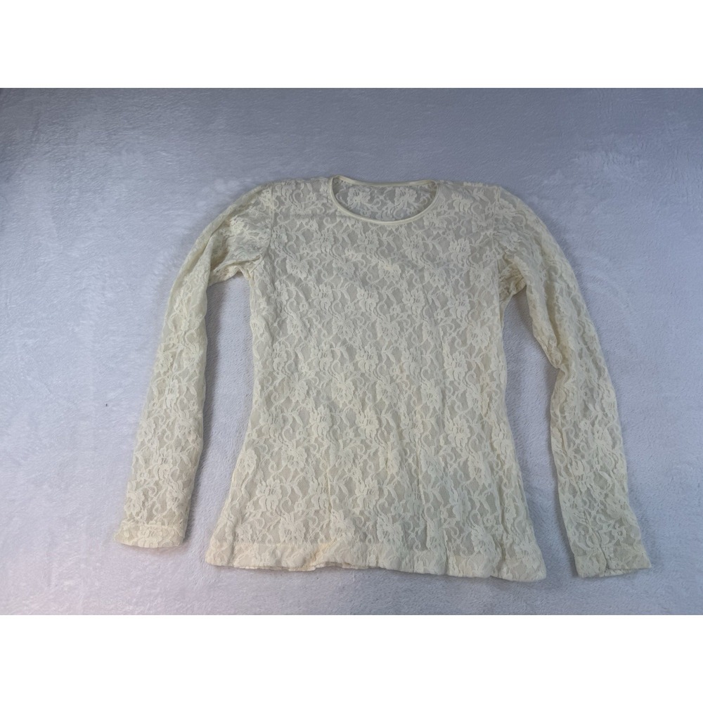 Sheer Lace Long Sleeve Top Cream Stretch Nylon Small Ballerina‎ Fairy Feminine